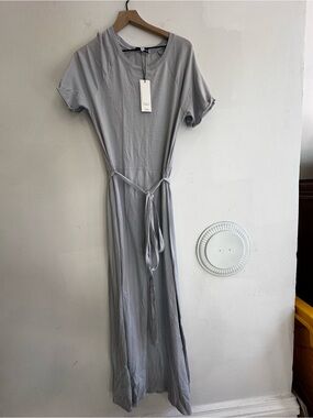 Elizabeth and James Light Gray Maxi Tie-Waist Dress